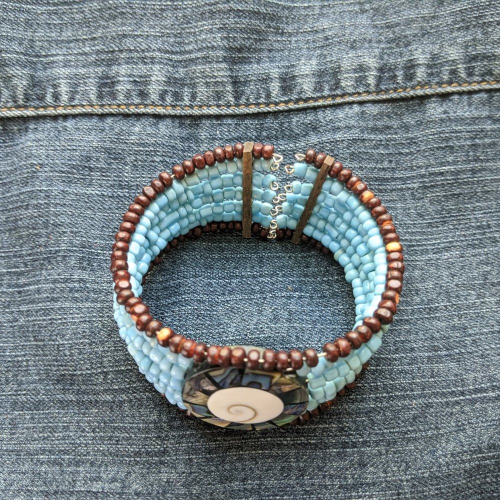 Abalone Shell Inlay Seed Bead Cuff - Picture 3 of 6